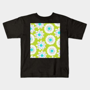 White flowers in mint and lime green Kids T-Shirt